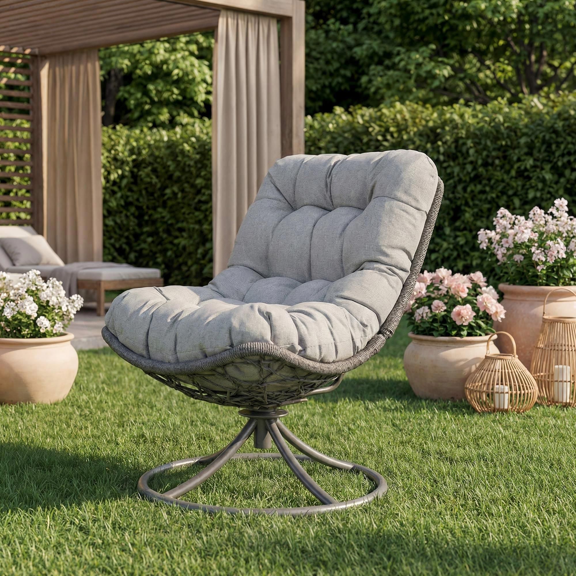 di volio Gartensessel MELIA - grau, Lounge Sessel aus PE-Rattan mit Rundfuß, bequem & stabil
