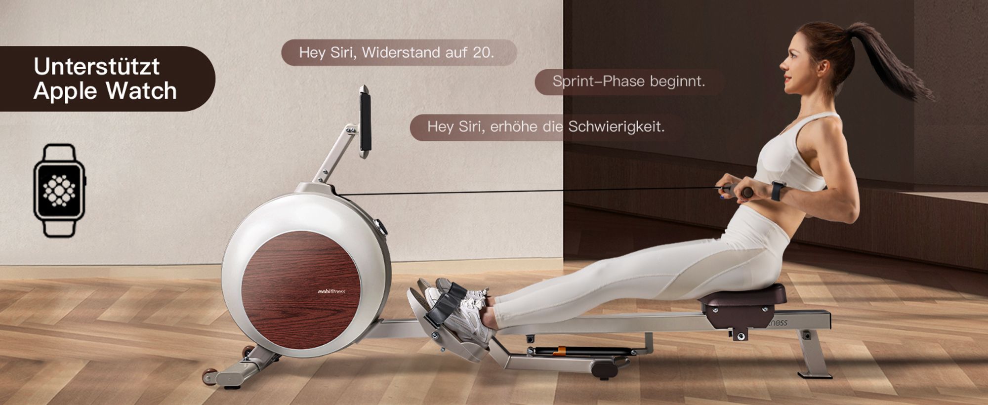 MOBI FITNESS Ruby Rudergerät mit Akku für Zuhause, Klappbares Rudergerät mit 40-stufigem Widerstand, leises Magnetbremssystem, 135kg belastbar