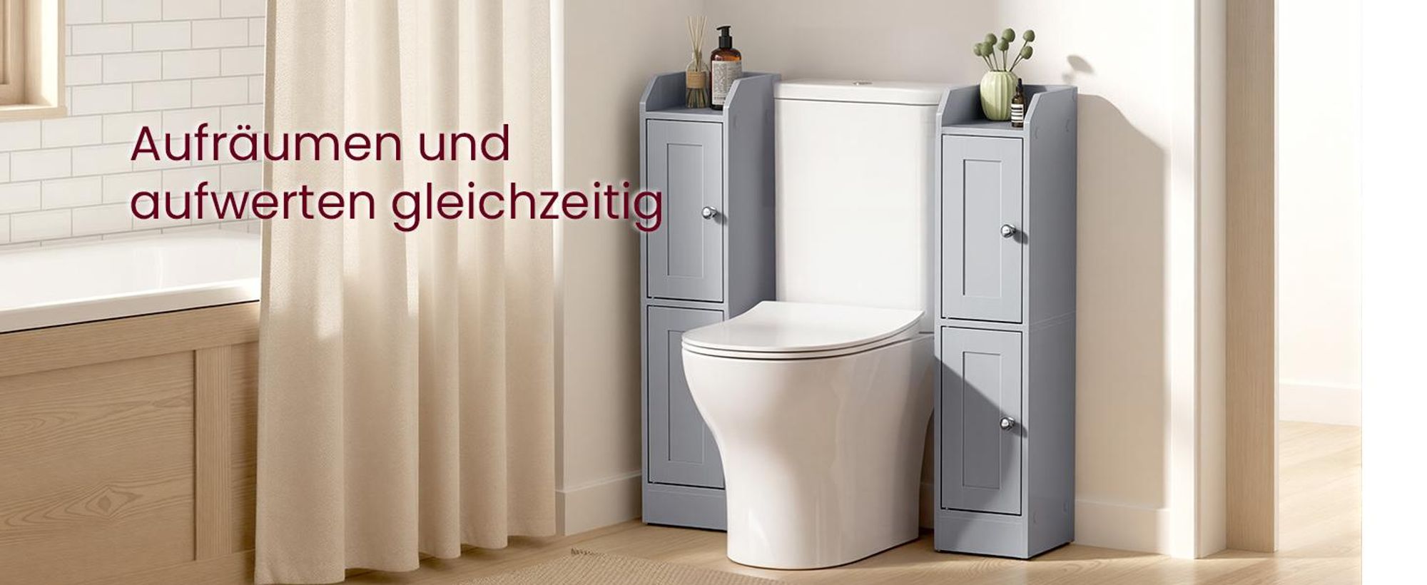 VASAGLE Schmaler Hochschrank, Badschrank, mit verstellbaren Ablagen, Badezimmerschrank für Bad, Landhausstil, grau