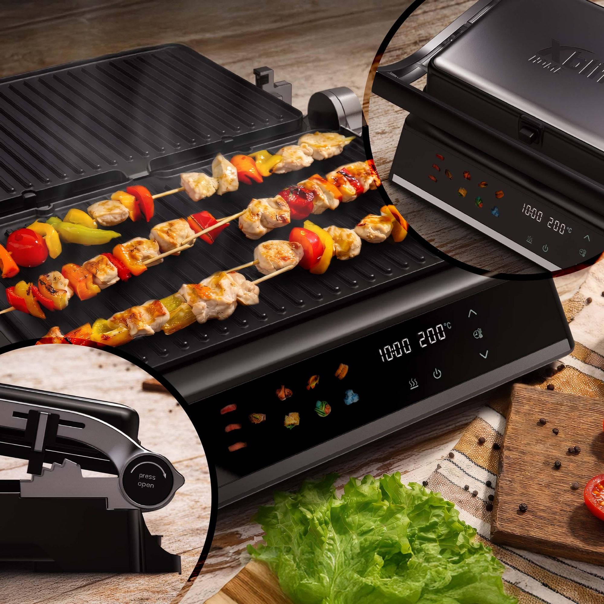 Xblitz Home Max-T Kontaktgrill, Elektrischer Tischgrill mit Temperaturregelung