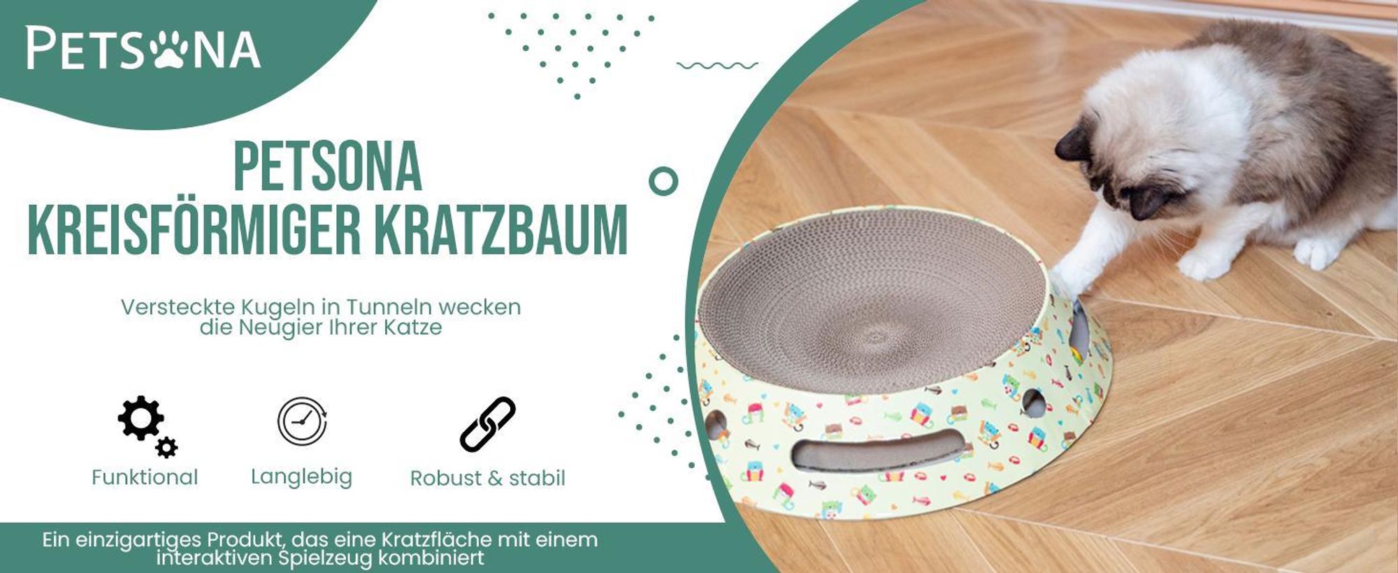 Petsona Kratzbrett Für Katzen Natürlicher Katzenkratzer Spielplatz Kratzpappe & Kratzteppich Für Katze Katzenspielzeug Selbstbeschäftigung, Natürlich