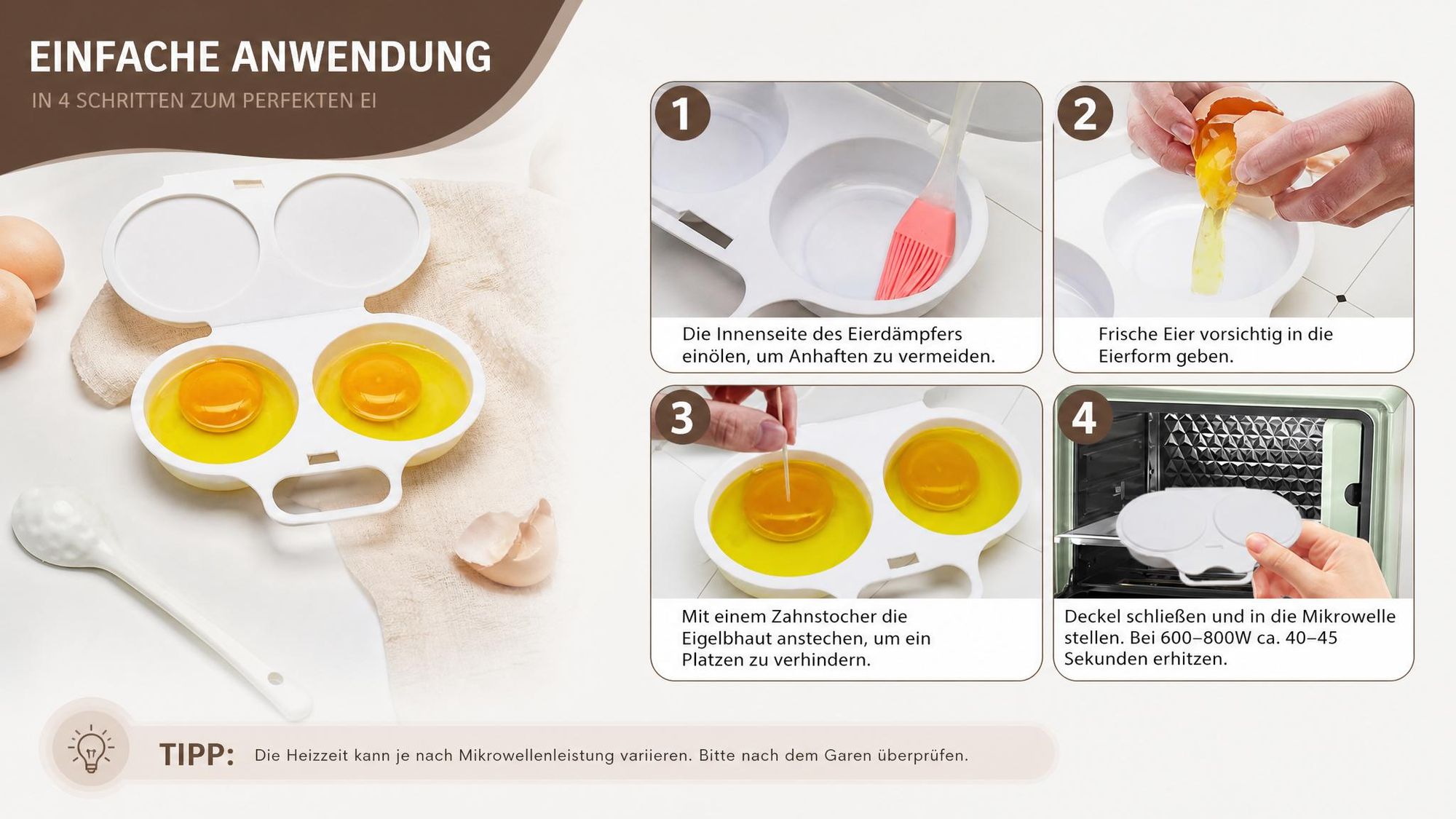 Mikrowellen Eierkocher 2er Set, Eierkocher für Mikrowelle für gekochte Eier und Omelett, schneller Frühstückshelfer für Büro, Studentenwohnung und kleine Küche-Schwarz