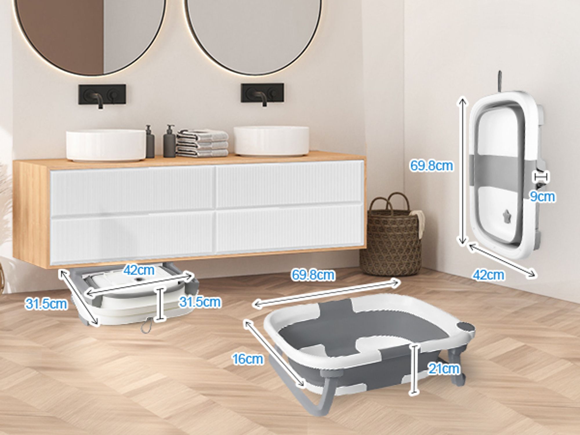 Faltbare Badewanne Baby Badewanne Faltbar mit Baby Badekissen und Thermometer, für Babys Von 0-36 Monaten, mit Baby Pflegeset, Tragbare Babywanne
