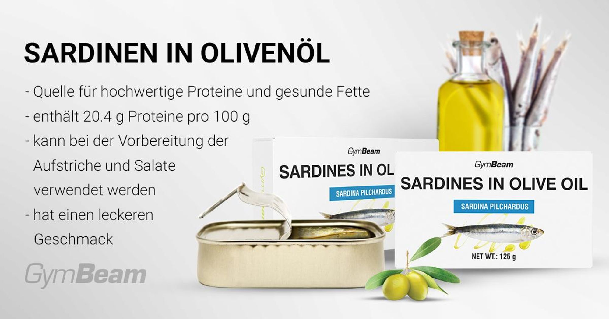 GymBeam - Sardinen in Olivenöl, 125 g