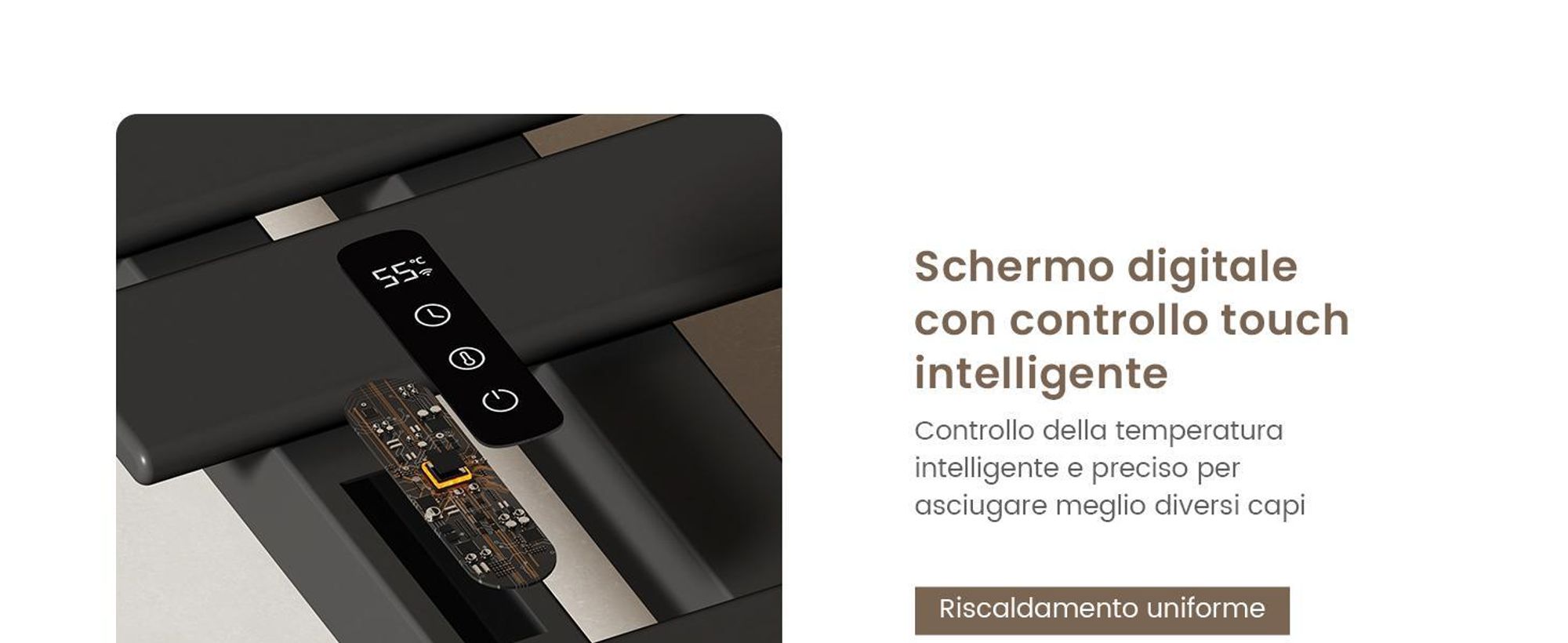 EMKE Scaldasalviette elettrico 1000X500mm 320W nero, intelligente WiFi App, touch LCD, Timer 1-9H, IPX5