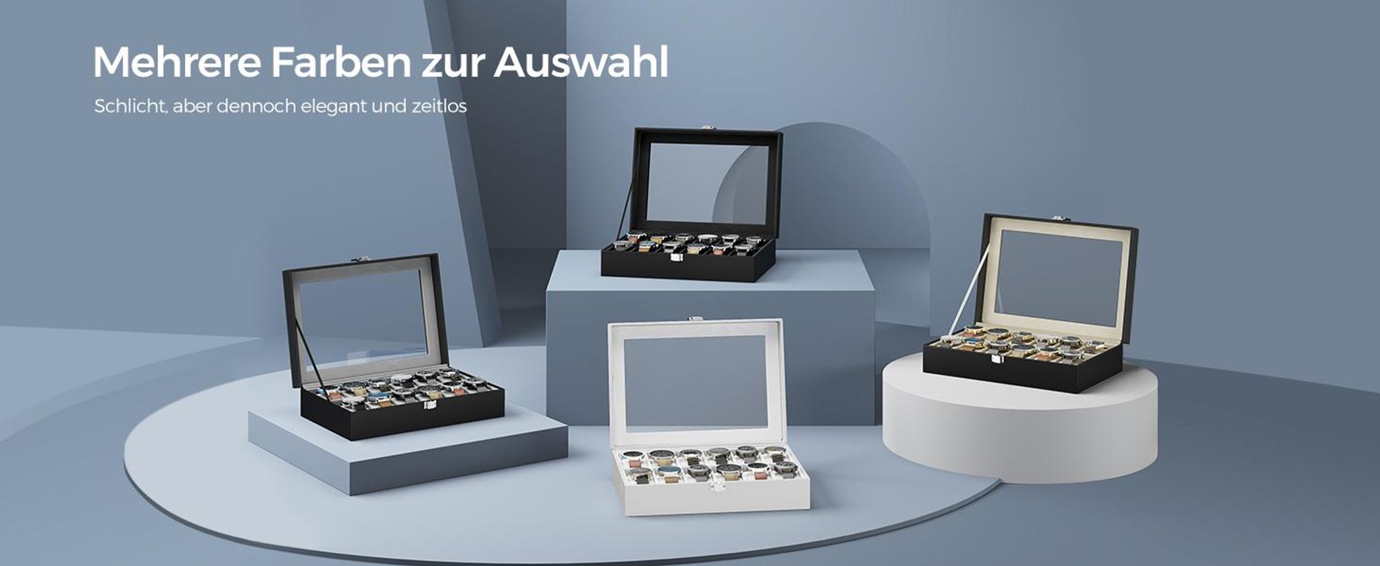 SONGMICS Uhrenbox Uhrenkasten, mit 12 Fächern, Glasdeckel, Geschenkidee