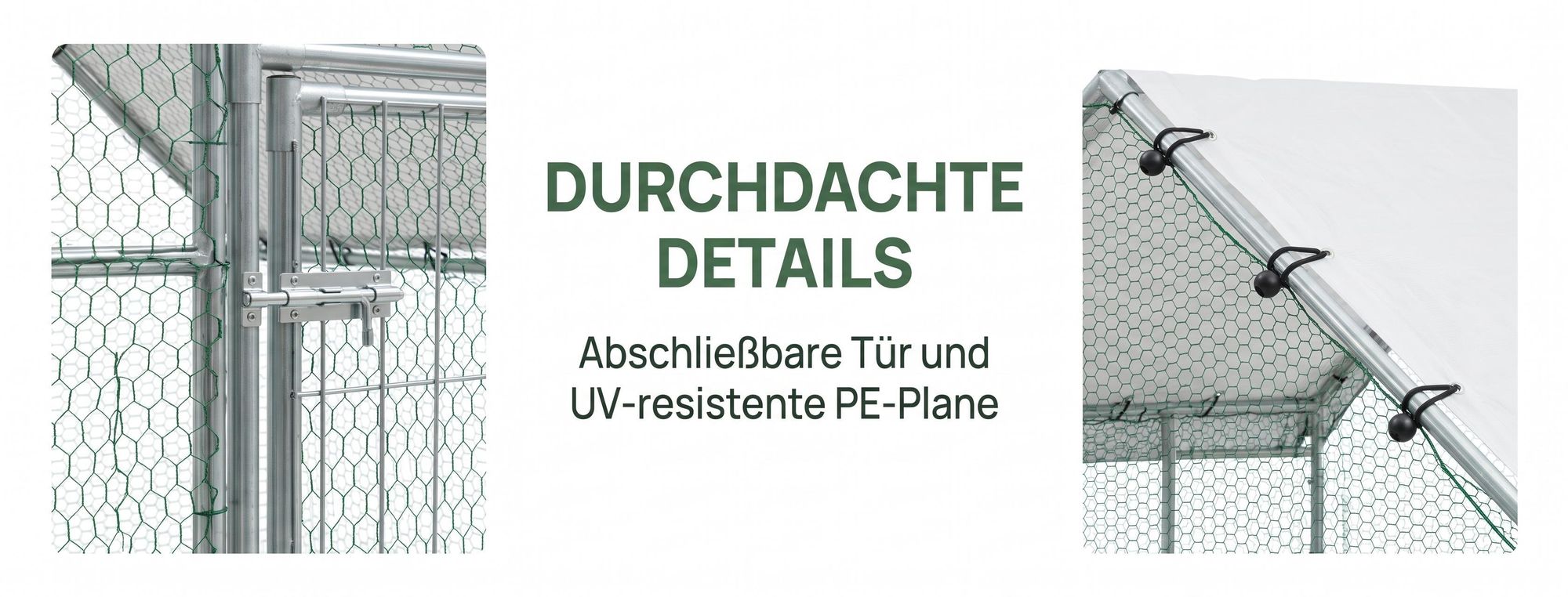 ROSEJANE Bogen-Hühnergehege 3 x 4 x 2 m, Hühnerauslauf mit verzinktem Stahlrahmen, PVC-beschichtetem Drahtgitter und UV-beständigem PE-Dach, abschließbare Tür, für Hühner, Enten, Gänse und Kaninchen