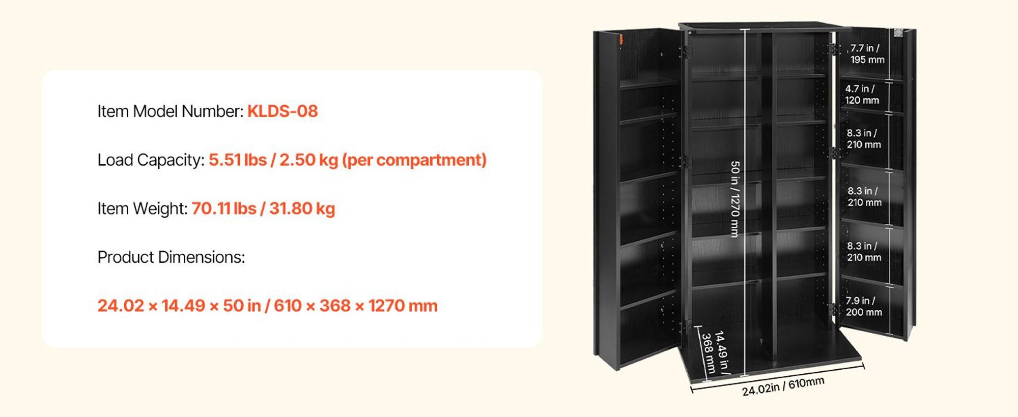 VEVOR DVD-Schrank mit 24 Fächern, Medienaufbewahrungsschrank Standschrank 610 x 368 x 1270 mm, Platzsparendes CD-Schrank für CDs DVDs Bücher Spiele-Discs, Wohnzimmer Homeoffice Aufnahmestudio, Schwarz