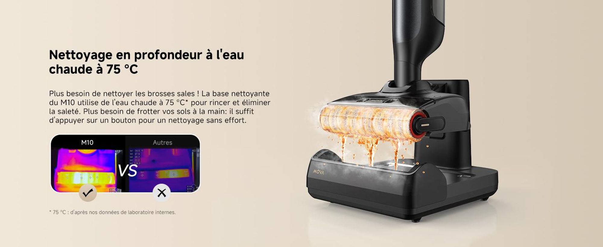 MOVA M10 Aspirateur laveur, ultra-léger 0,9 kg, design plat 180° avec rotation 90°, brosse double anti-enchevêtrement, puissance 18 kPa