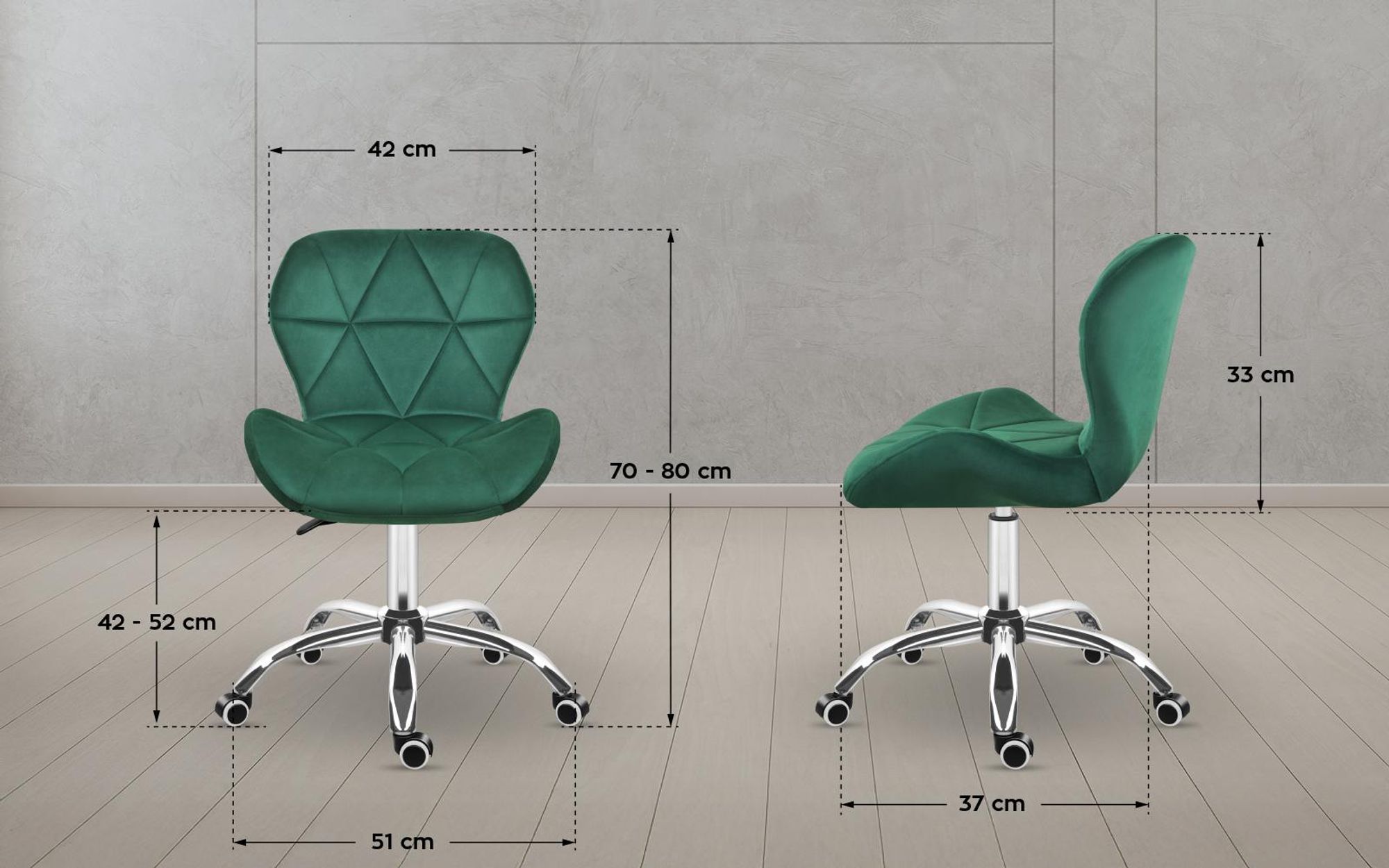 MARK ADLER Future 3.0 | Drehstuhl Bürostuhl Polsterstuhl | Höhenverstellbar bis 130 kg belastbar Samt Velours | Homeoffice Schminktisch | Grün