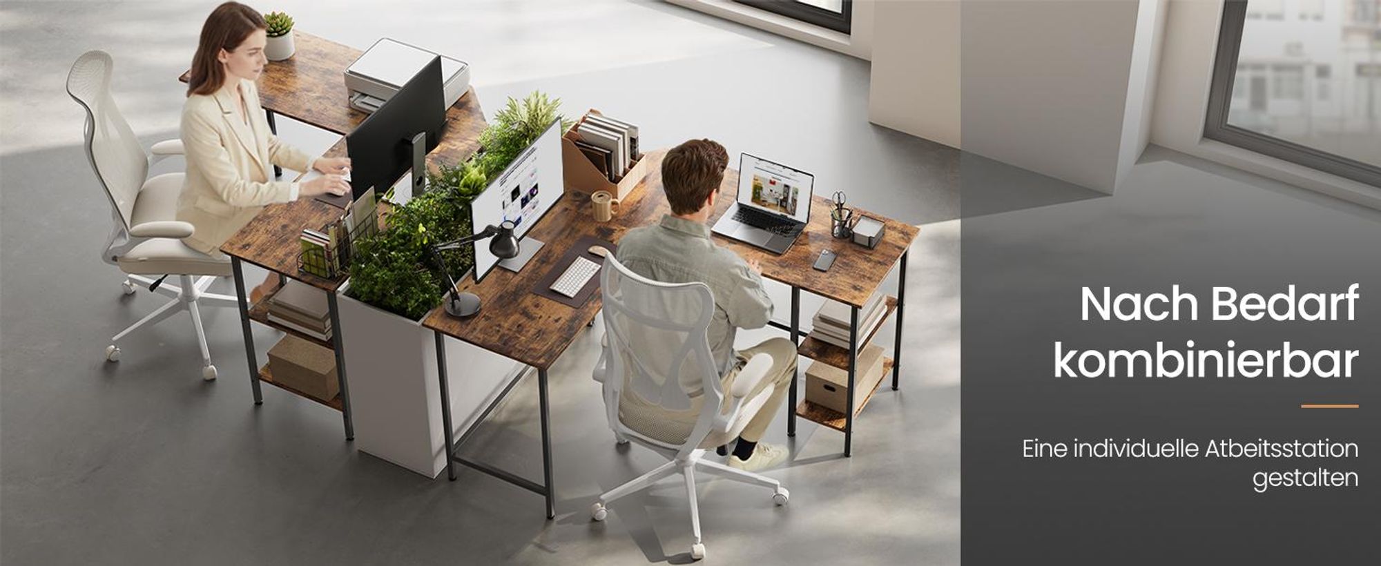 VASAGLE Eckschreibtisch mit Ablagen, L-förmiger Computertisch, 130 x 130 cm, für Büro, einfacher Aufbau, braun-schwarz