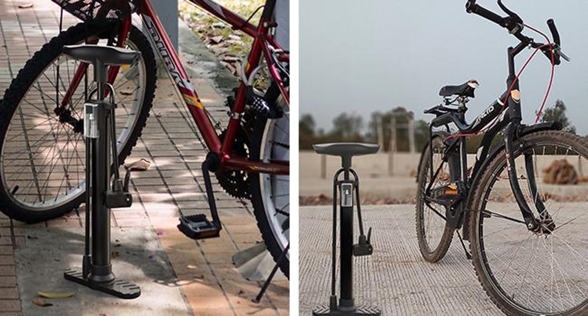 KRUMAD Fahrradpumpe, Fahrradpumpe alle Ventile, Luftpumpe für alle gängigen Ventile, Standpumpe mit Fußpedal, Fahrrad Luftpumpe für Reifen