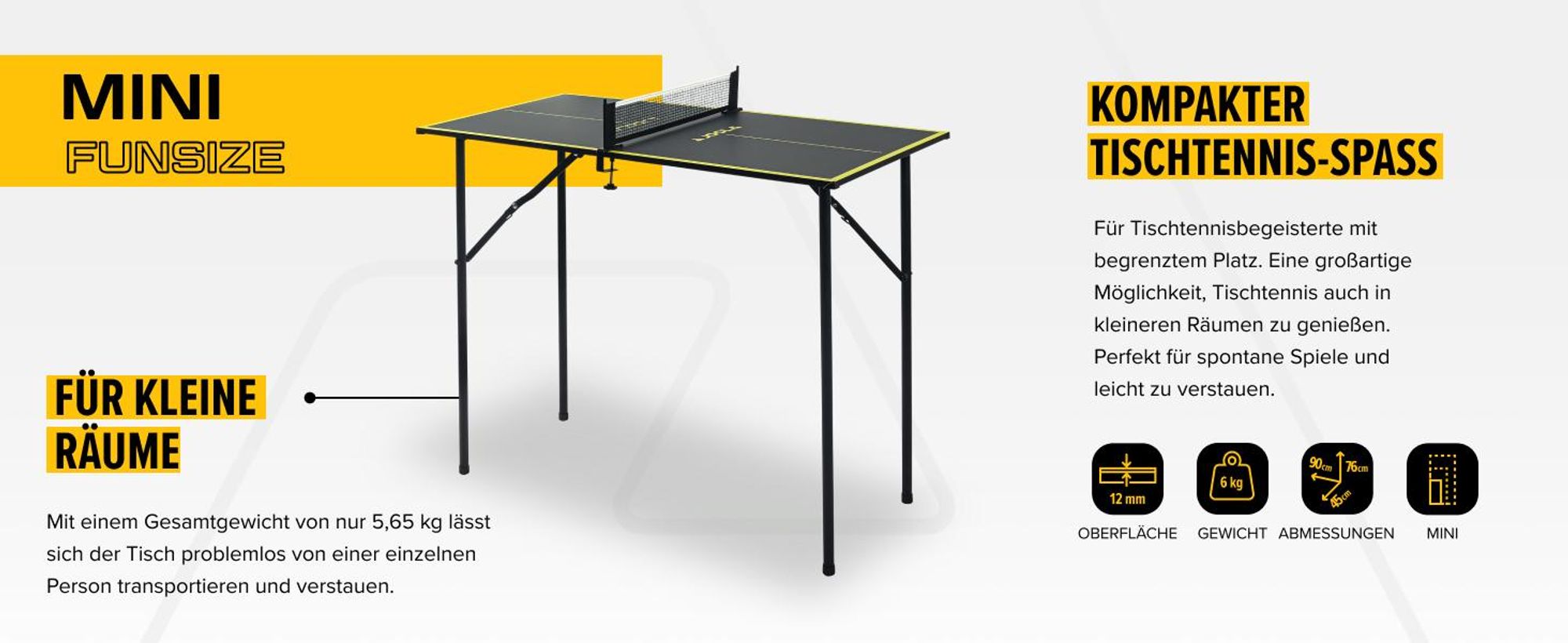 JOOLA Tischtennisplatte MINI inkl. Tischtennisnetz, klappbar, klein, 90 cm x 45 cm  x 76 cm, grau