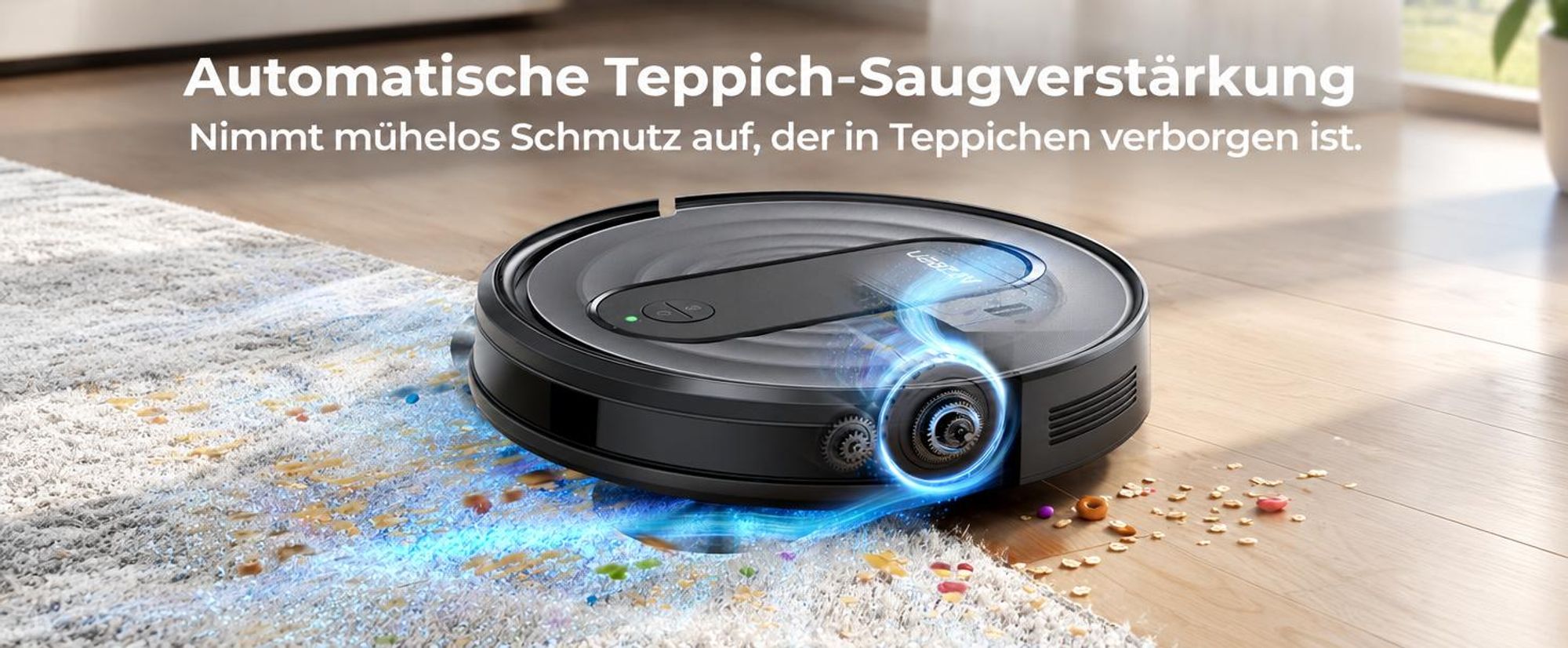 Airzeen Saugroboter mit Wischfunktion , 3in1 Roboterstaubsauger 8000Pa Starke Saugleistung Leiser Roboter-Staubsauger, App/WiFi, 120 Min Laufzeit