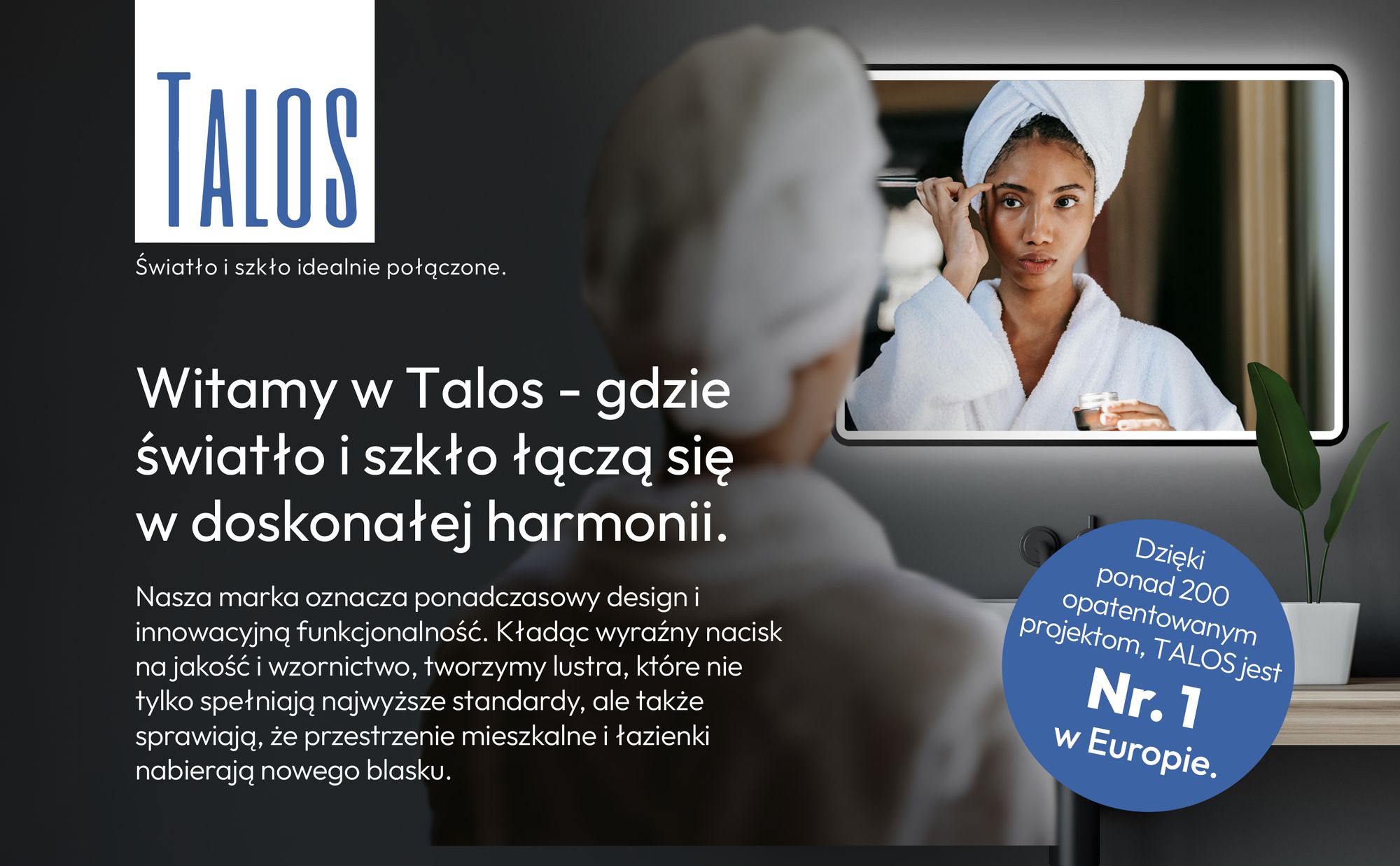Lustro łazienkowe LED TALOS 80x60 cm - lustro łazienkowe odpowiednie do wilgotnych pomieszczeń z oświetleniem matowa czarna aluminiowa rama lustro ścienne z ramą świetlną