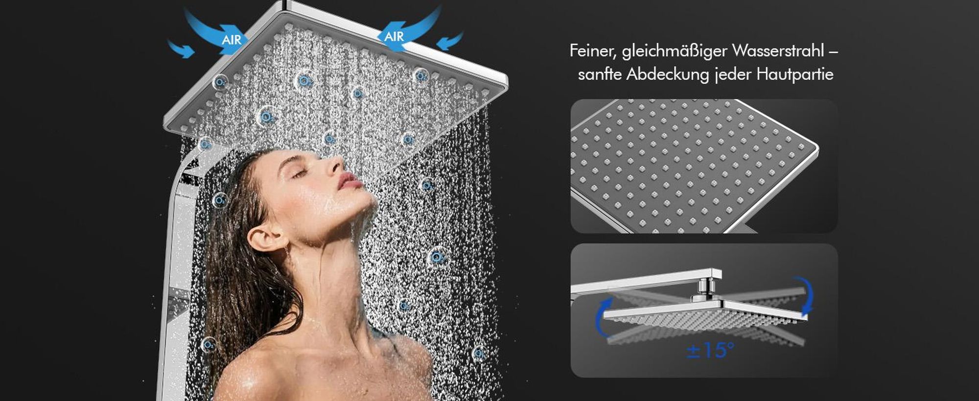 Homelody Duschsystem mit Thermostat,Regendusche Duschsäule Quadratische, Chrom-Duschset,Handbrause,Duschstange Dusche,Duscharmatur fur Duschkabine