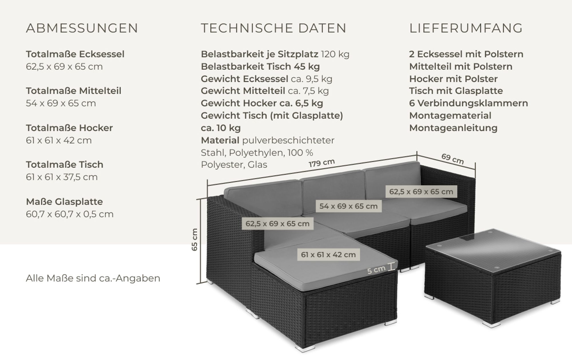 tectake® Rattan Lounge Lignano für 3 bis 4 Personen widerstandsfähig