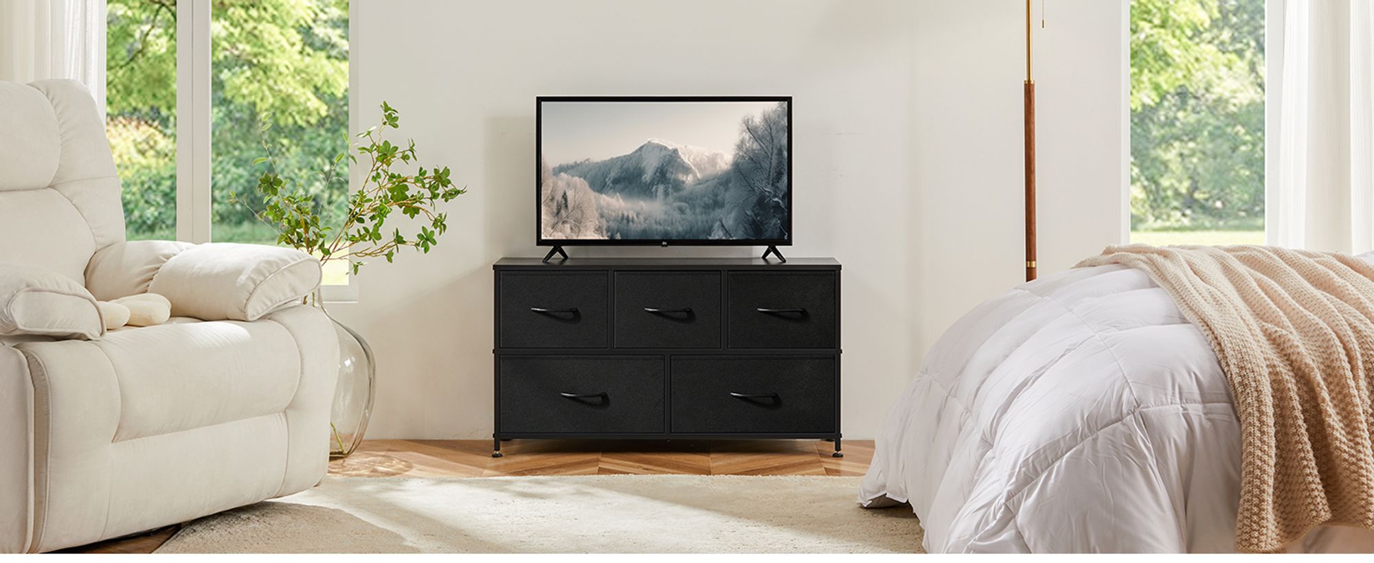 Kommode mit Stoffschubladen, Chest of Drawers mit 5 schubladenschrank, kommode schlafzimmer schubladen schrank,Stoffkommode drawer