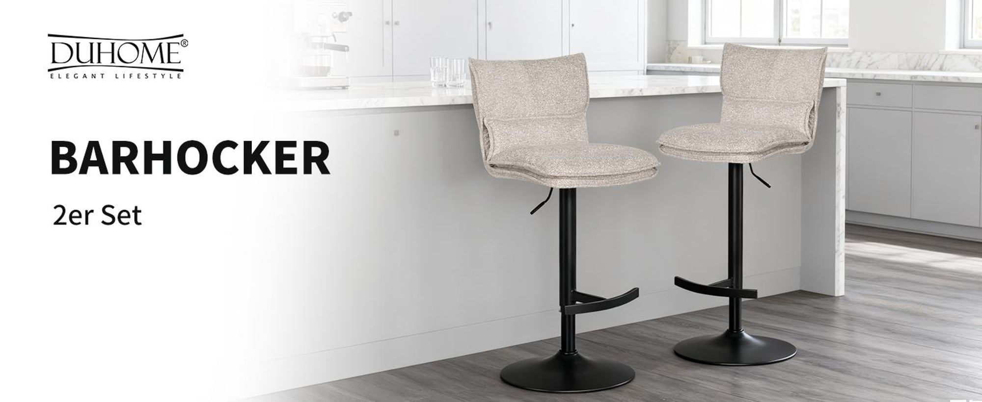 Duhome Barstuhl 2er Set Höhenverstellbar Barhocker Drehbar aus Bouclé Küchenhocker mit Fußstütze Polsterhocker für Bistro Bar Küche, Beige