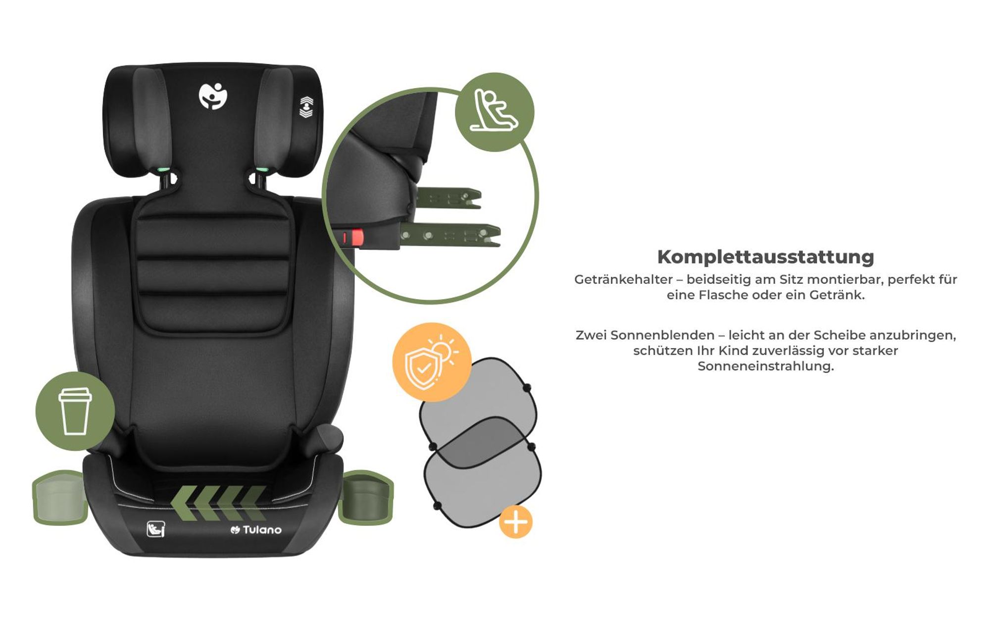 Tulano Joy 25 i-Size Kindersitz 100–150 cm – ECE R129/03, ISOFIX + Gurt, Guard Fix Seitenschutz, 13-fach verstellbar, Getränkehalter