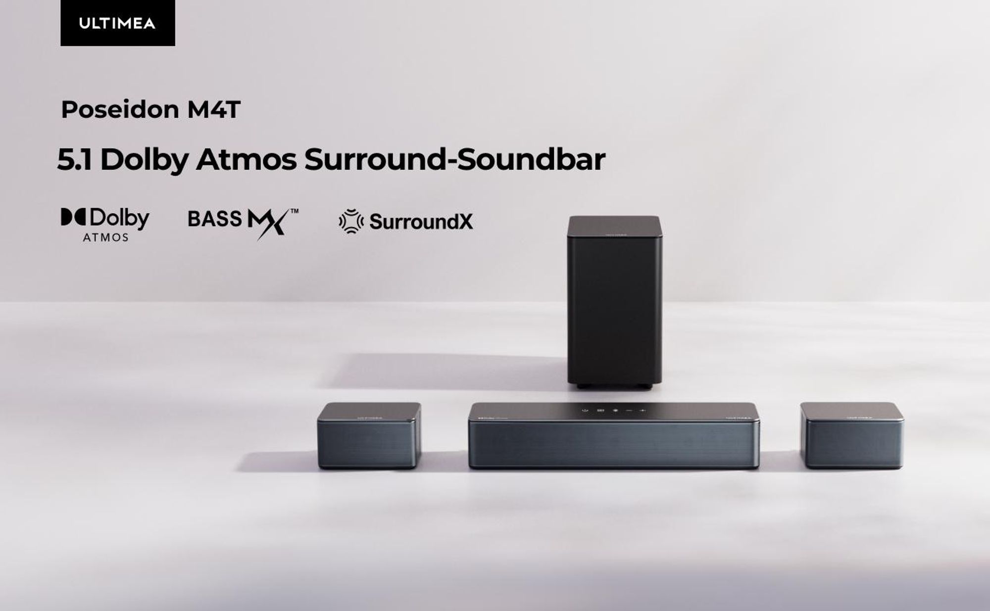 ULTIMEA 5.1 Soundbar mit Dolby Atmos, 3D Surround Sound System mit Subwoofer, 2 Rear-Lautsprechern, Soundbar Bluetooth 5.3 mit Einstellbarem Bass