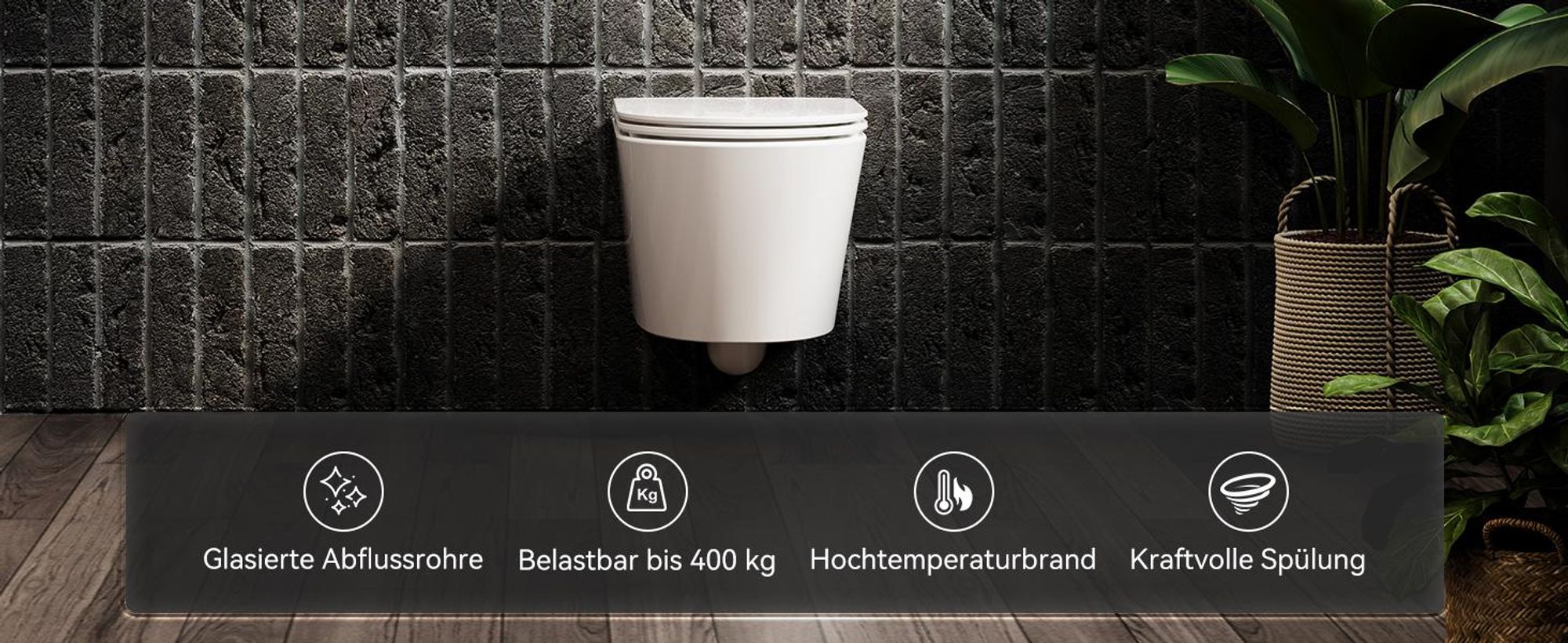 HOROW Hänge Toilette Spülrandloses WC - Einloch-Superspin-Spülung Toilettenschüssel inkl. Softclose Toilettendeckel - 525 x 358 x 360 mm