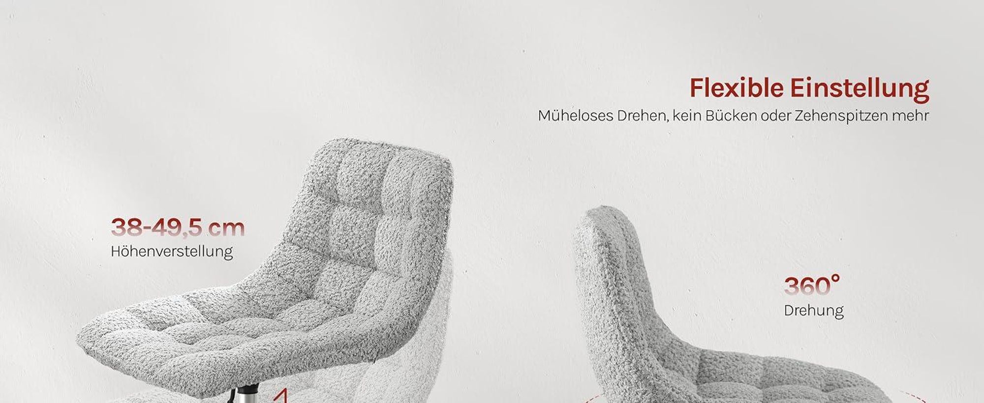 WOLTU Schminkhocker Barhocker mit Rückenlehne, aus bequemer Chenille, Metall, Grau