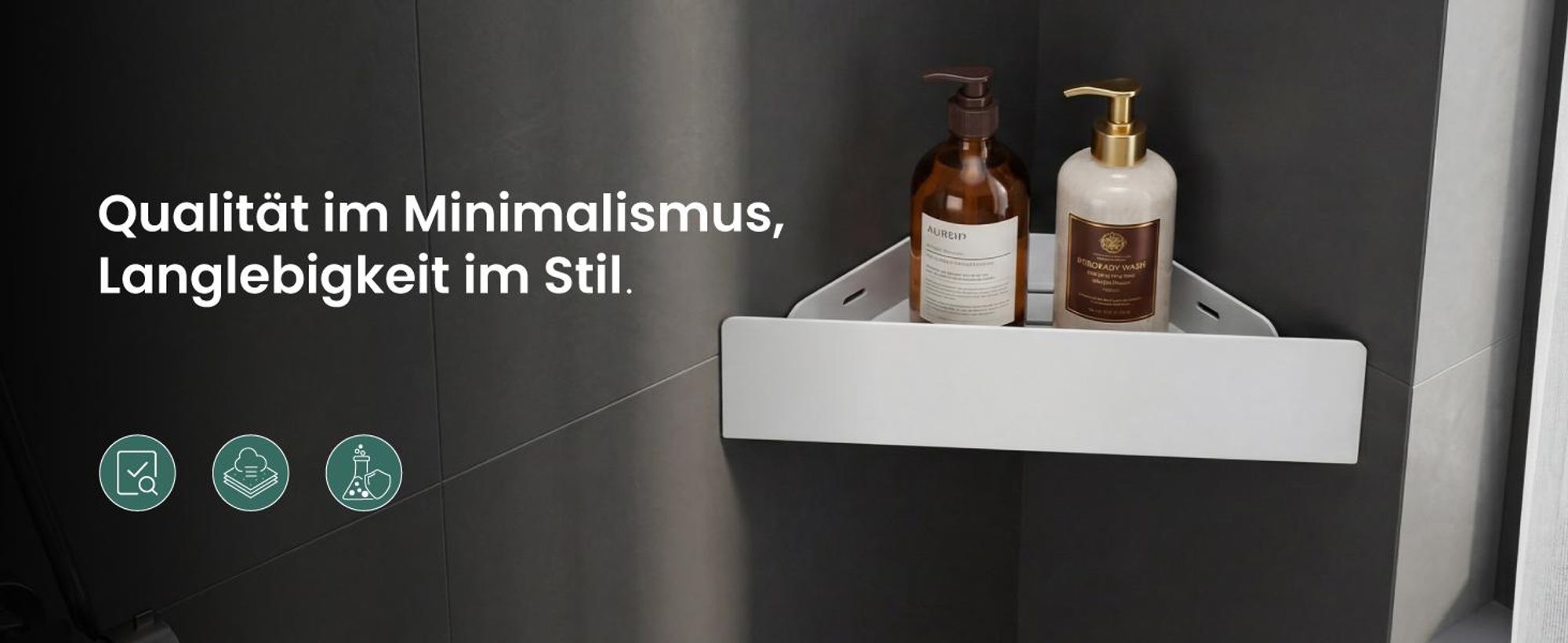 Mai & Mai Duschablage zum Bohren oder Kleben, Duschregal Badablage Ecke, Badezimmerablage zur Wandmontage für Bad und Küche, Sandweiß Reglo-07