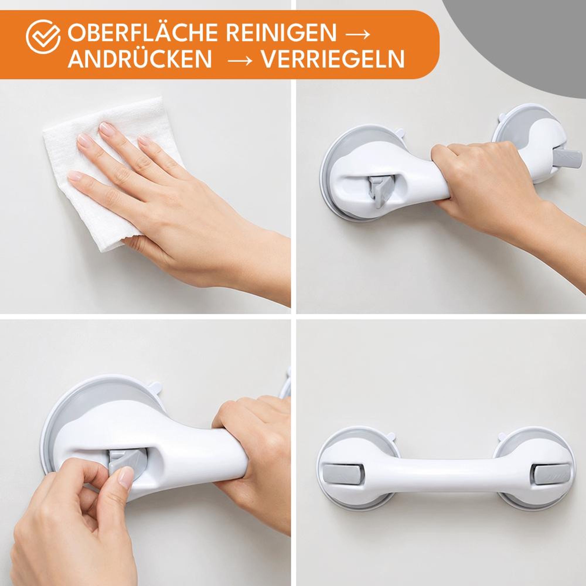KRUMAD Haltegriffe für Senioren Badezimmer, Duschgriff ohne Bohren, Aufstehhilfe für Dusche und Badewanne, Sicherheitsgriff Wandhalterung