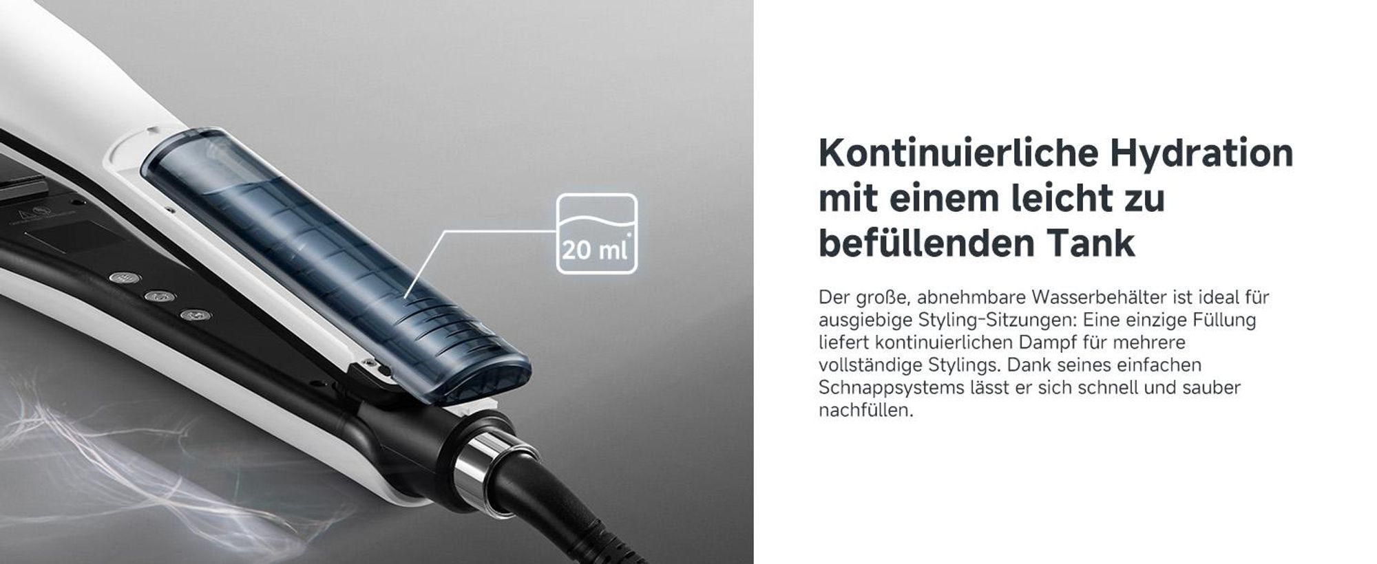 Dreame AuraSteam Frisur Haarglätter,glatte&lockige,Heizplatte,flexible 3D-Platte,zweireihige Dampffunktion,abnehmbarer Wassertank,5 Temperaturstufen