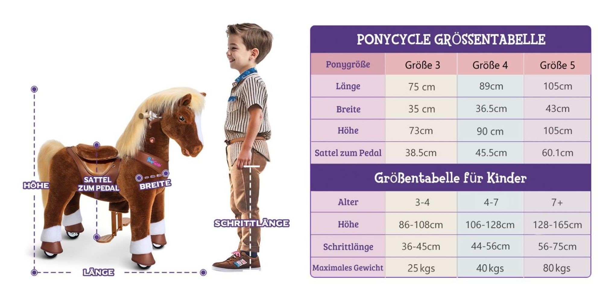 PonyCycle Modell Y Braun Ride-on Pony auf Rädern für Kinder 3-4, Plüschpferd-Spielzeug mit Geräuschen und Bremse, Geburtstagsgeschenk für Kinder– Y374