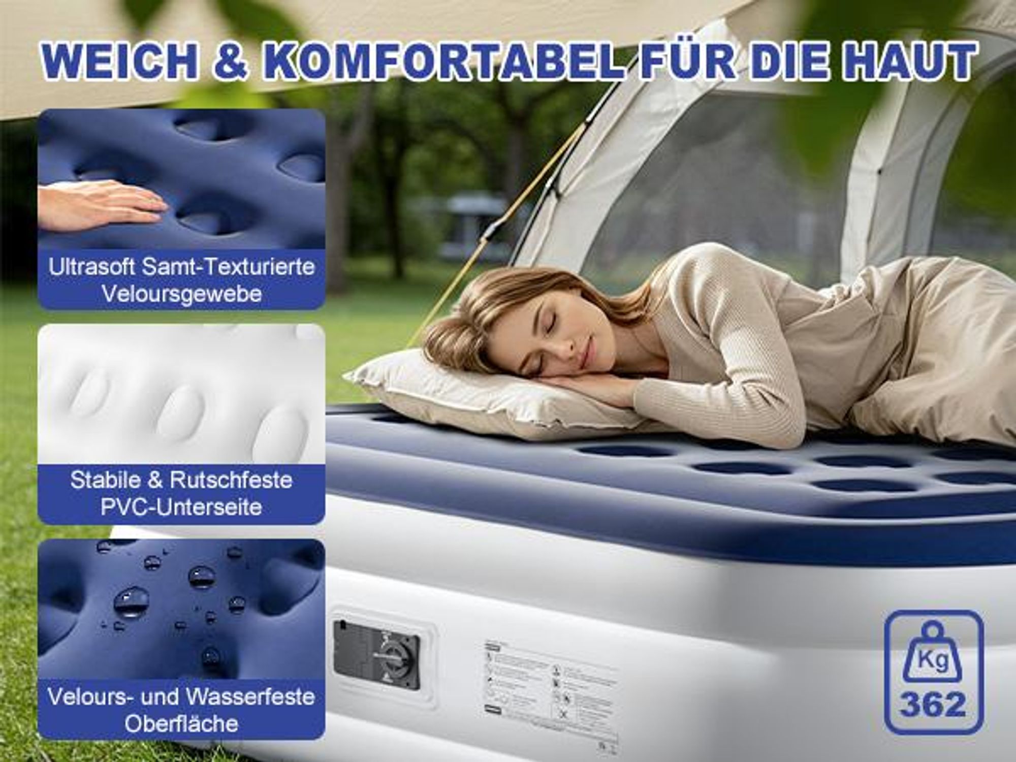 FCH Luftmatratze mit eingebauter Pumpe,203 x 153 x 45CM Blow-up-Matratze mit weicher stromfleischiger Oberseite, Aufblasbarer Mattress