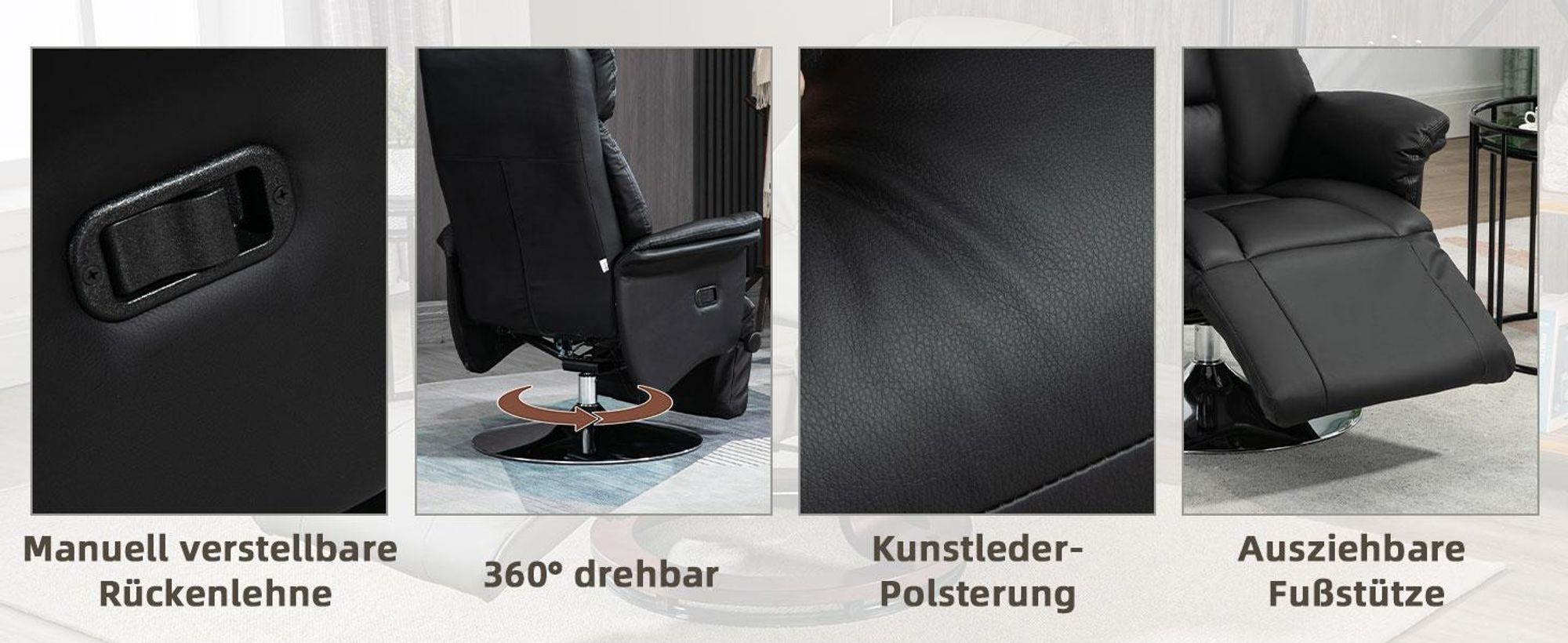 HOMCOM Relaxsessel Fernsehsessel mit Manuell Verstellbar Rückenlehne, Fußteil
