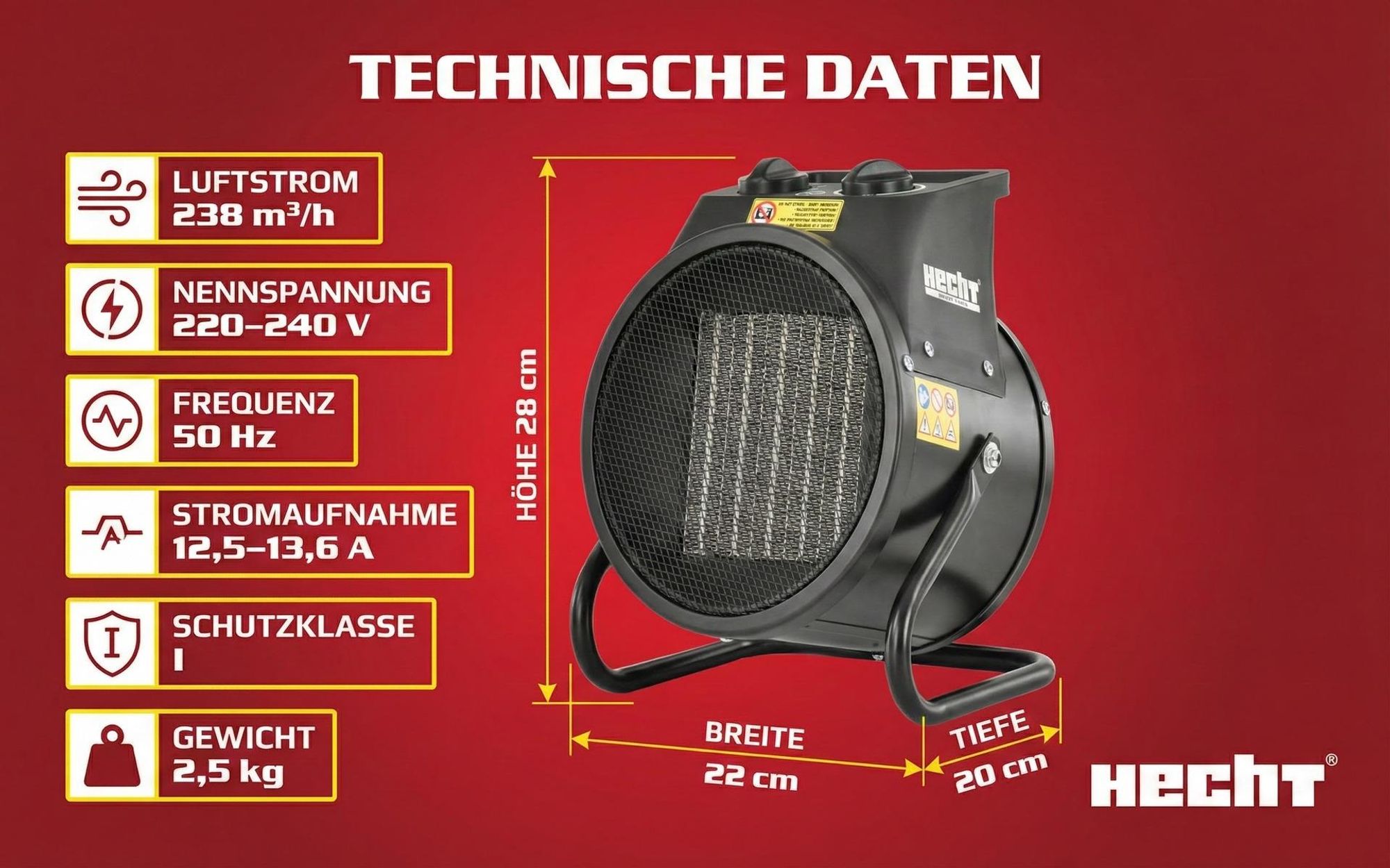 HECHT 3543 Heizlüfter Keramik Elektro | 3000 W | bis 30 m² | 2in1 Ventilator | Thermostat