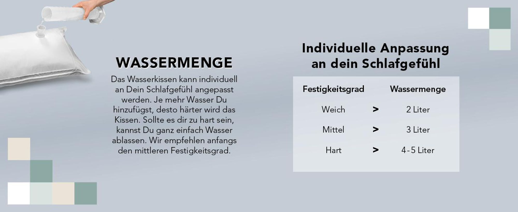 Wasserkissen | 40 x 80 cm | XDream | Kopfkissen mit anpassbarer Füllmenge