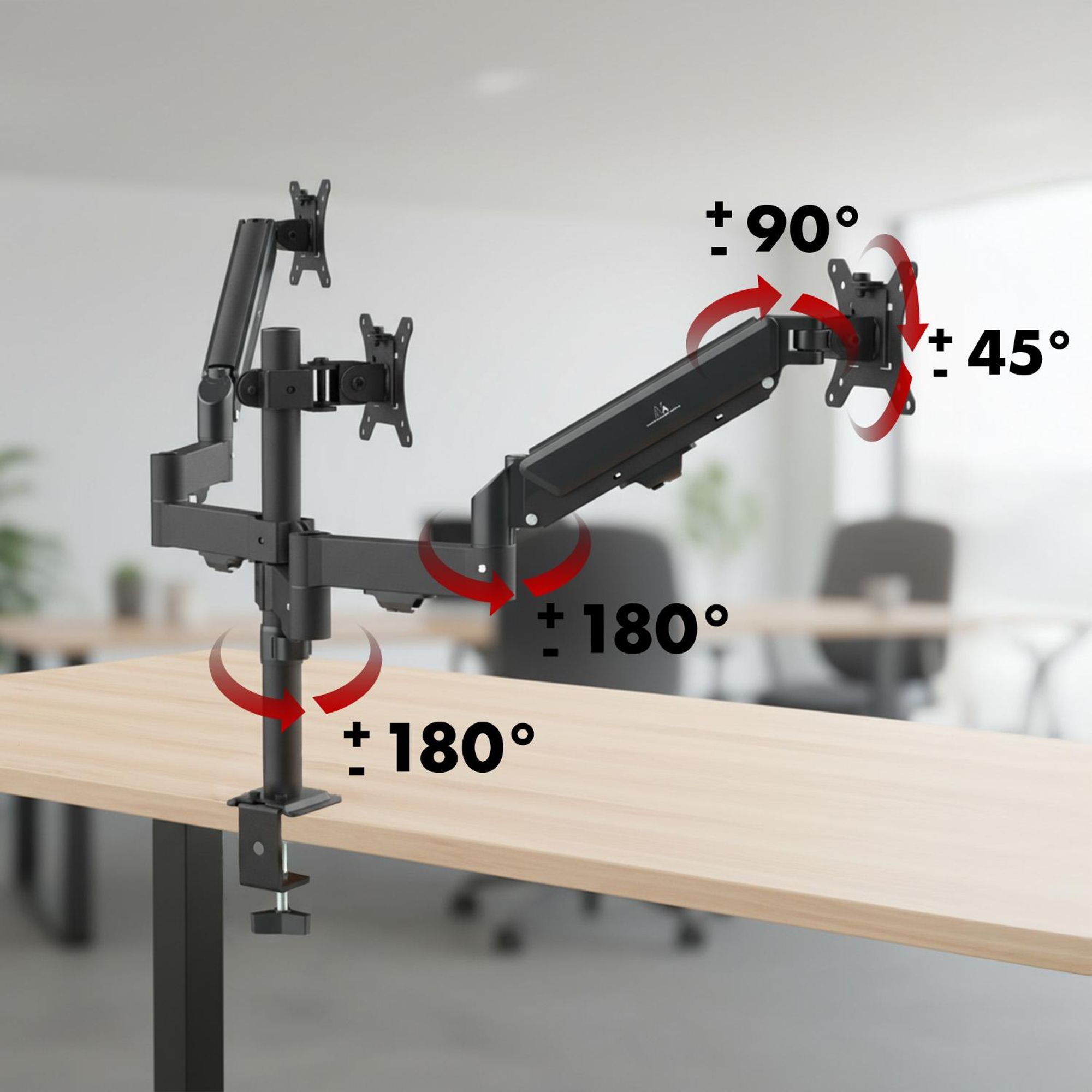 Halterung für 3 Maclean-Monitore Gasfeder 17"-27" 2-8kg schwarz MC-137