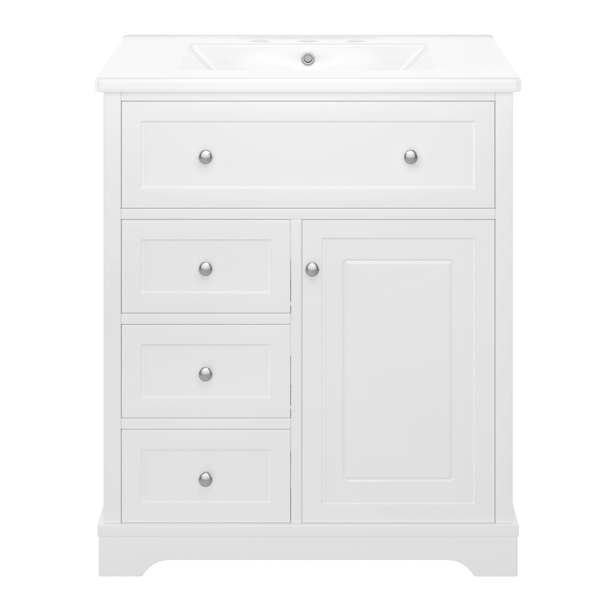 Flieks Badezimmerschrank mit Waschbeck, Standschrank Wäscheschrank mit 4 Schubladen und verstellbarer Ablage, Waschbecken mit Unterschrank, 76x46x87cm