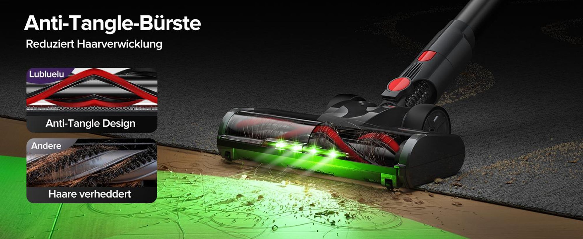 Lubluelu P6 Akku Staubsauger 78kPa Stielstaubsauger Handstaubsauger 50min.Selbststehender 450W Staubsauger Kabellos mit LED Display Anti-Tangle-Bürste