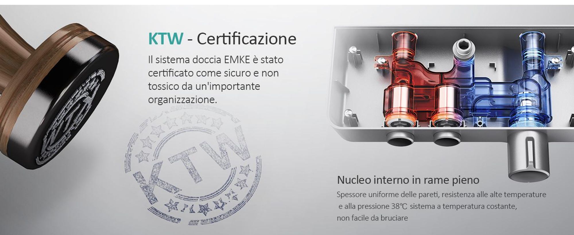 Sistema doccia EMKE con termostato, set doccia in acciaio inox con doccetta a 3 funzioni, rubinetteria per vasca e doccia,  KTW, grigio F08