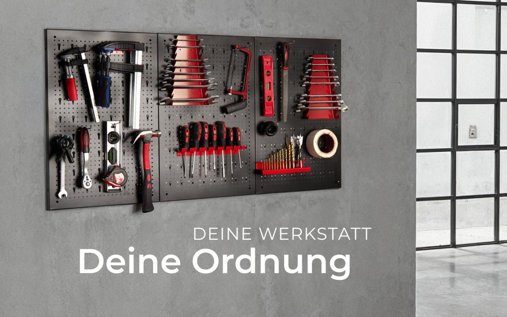 tectake® Werkzeuglochwand dreiteilig, aus Stahl 120 x 3 x 60 cm