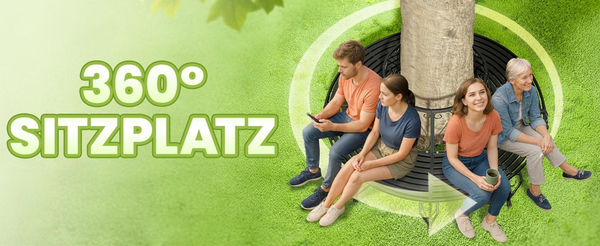 Gartenbank 360° Rundbank Metall schwarz Außendurchmesser 160 cm Höhe 84 cm Innendurchmesser 70 cm