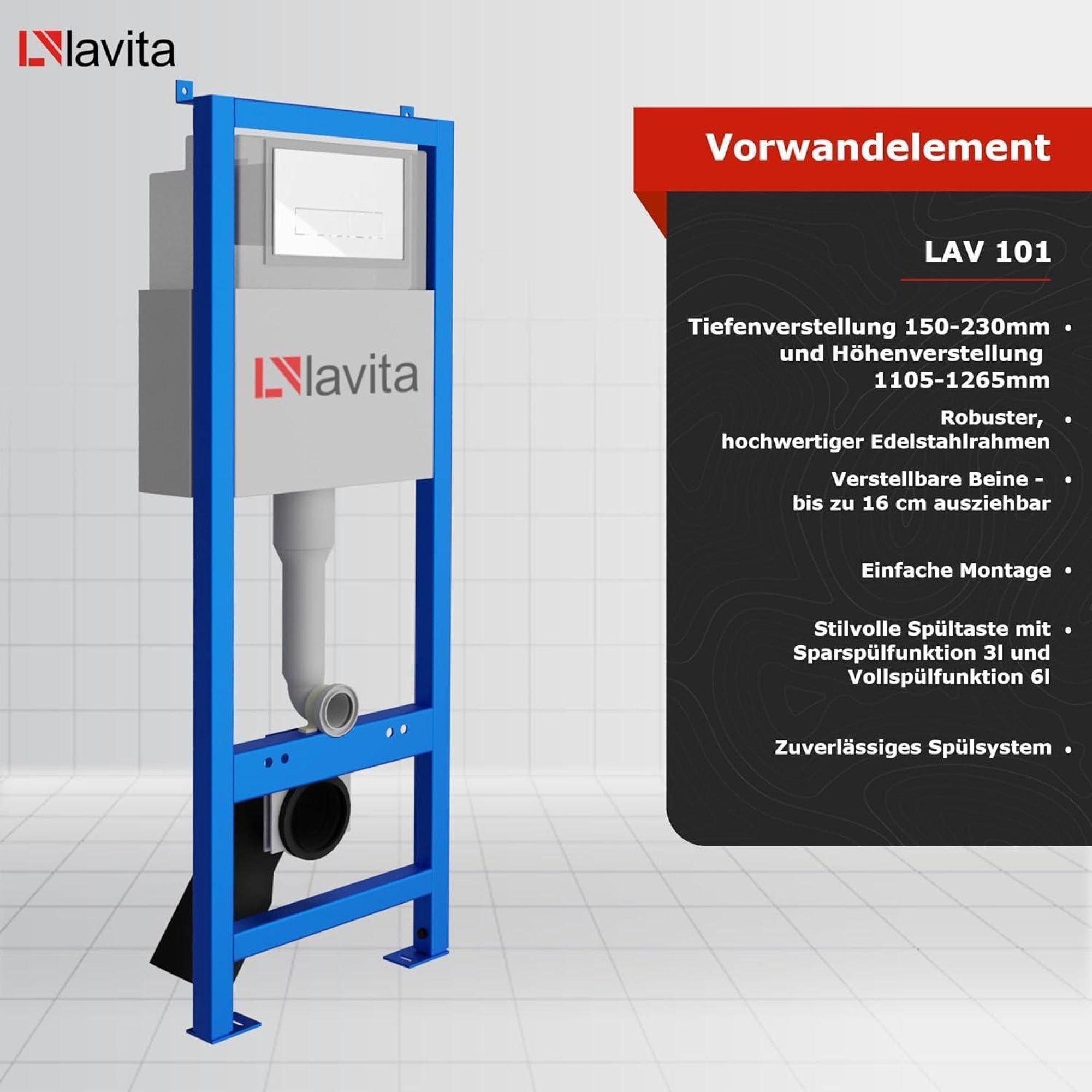 Lavita LAV 101 Vorwandelement für WC 40cm + Wand Hänge Tiefspül WC BRAVA Weiß Spülrandlos + Bedienplatte LAV 200.3.5 Gold | Komplettset | Unterputz Spülkasten | Toilette Komplett Sett