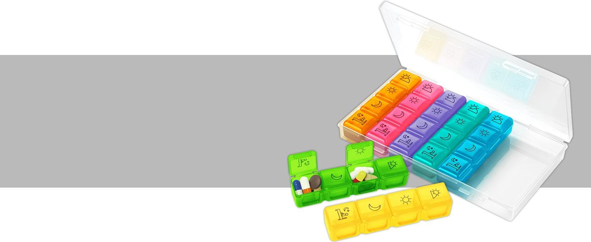 KRUMAD Tablettenbox 7 Tage mit 4 Fächern pro Tag, Medikamentenbox für morgens mittags abends, Pillendose Organizer für Medikamente und Vitamine