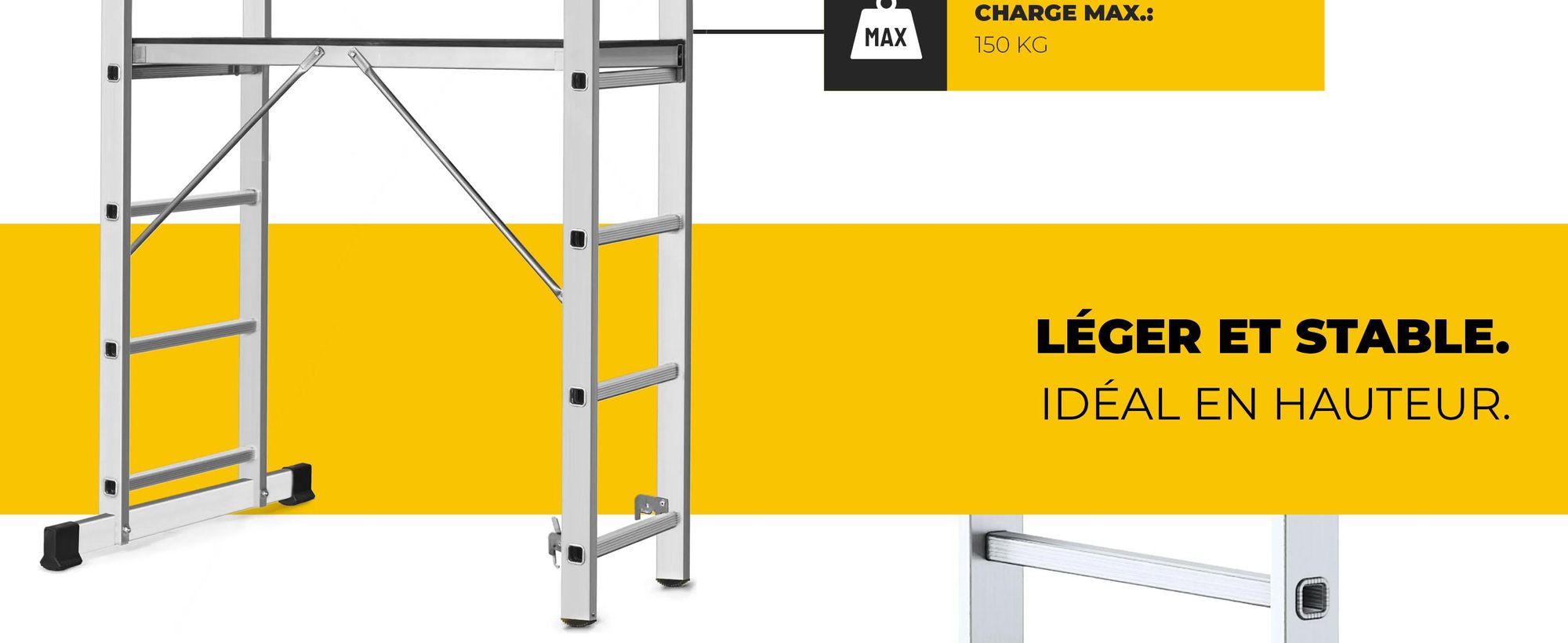 Drabest | Échafaudage en aluminium - Échelle multifonctionnelle - Échafaudage échelle - 2x6 - Échafaudage échelle - 150 kg - plateforme 33x114 cm