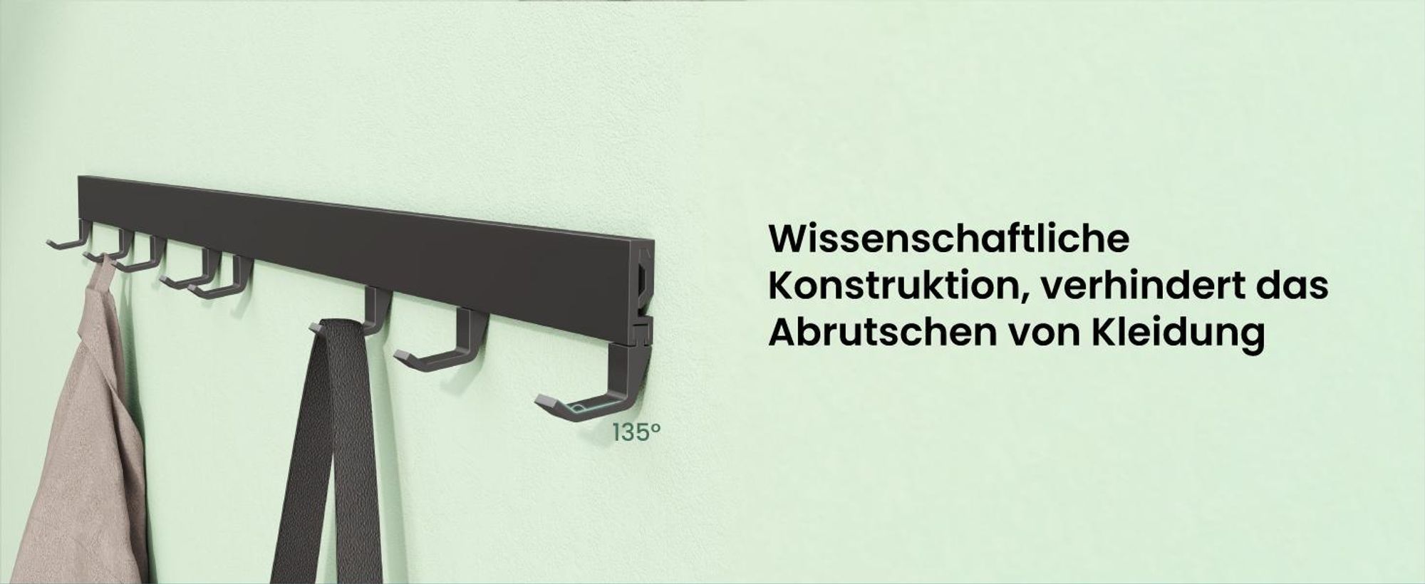 Mai & Mai Garderobenleiste mit 6 verstellbaren Haken, Kleiderhaken aus Aluminium, Wandgarderobe Garderobenhaken 60cm Matt weiß Stalo-10
