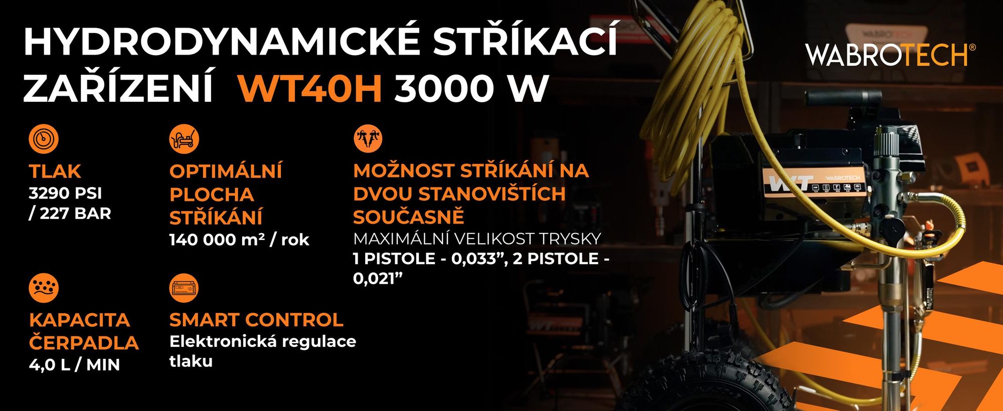 Stříkací zařízení WABROTECH WT40H Airless 3000W / 4 l/min s transportními koly, stříkací stroj