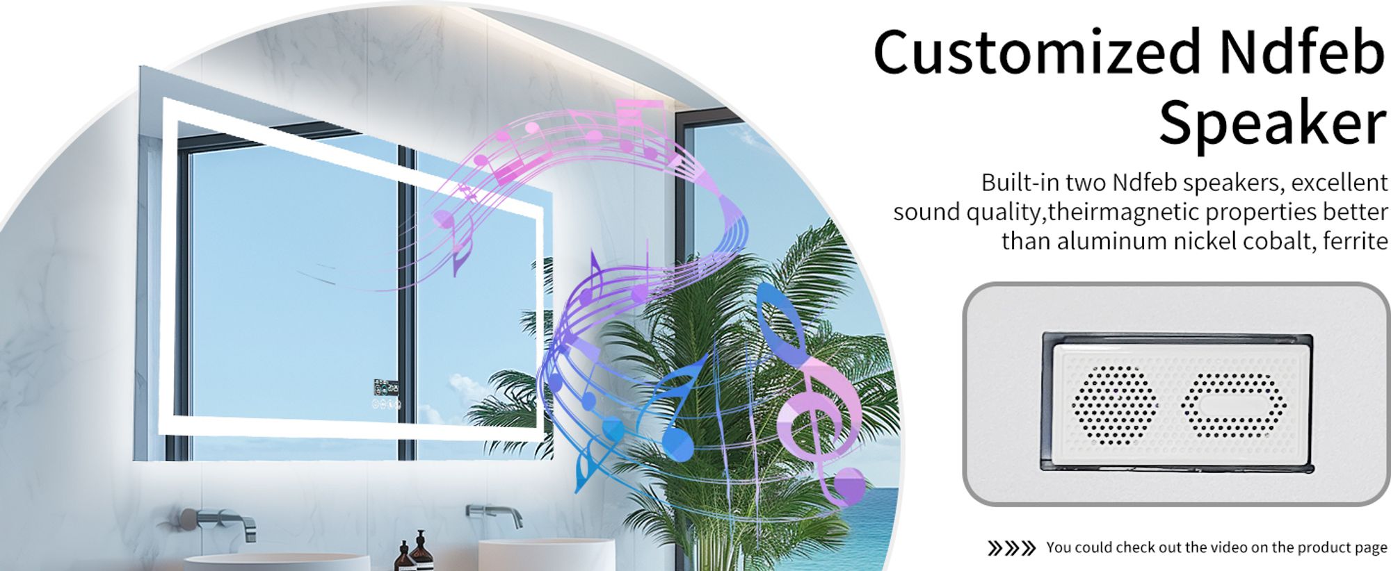 WISFOR LED Badspiegel mit Bluetooth Lautsprecher, 120x60cm Badezimmerspiegel mit Beleuchtung 3 Lichtfarbe, LED Wandspiegel dimmbar beschlagfrei