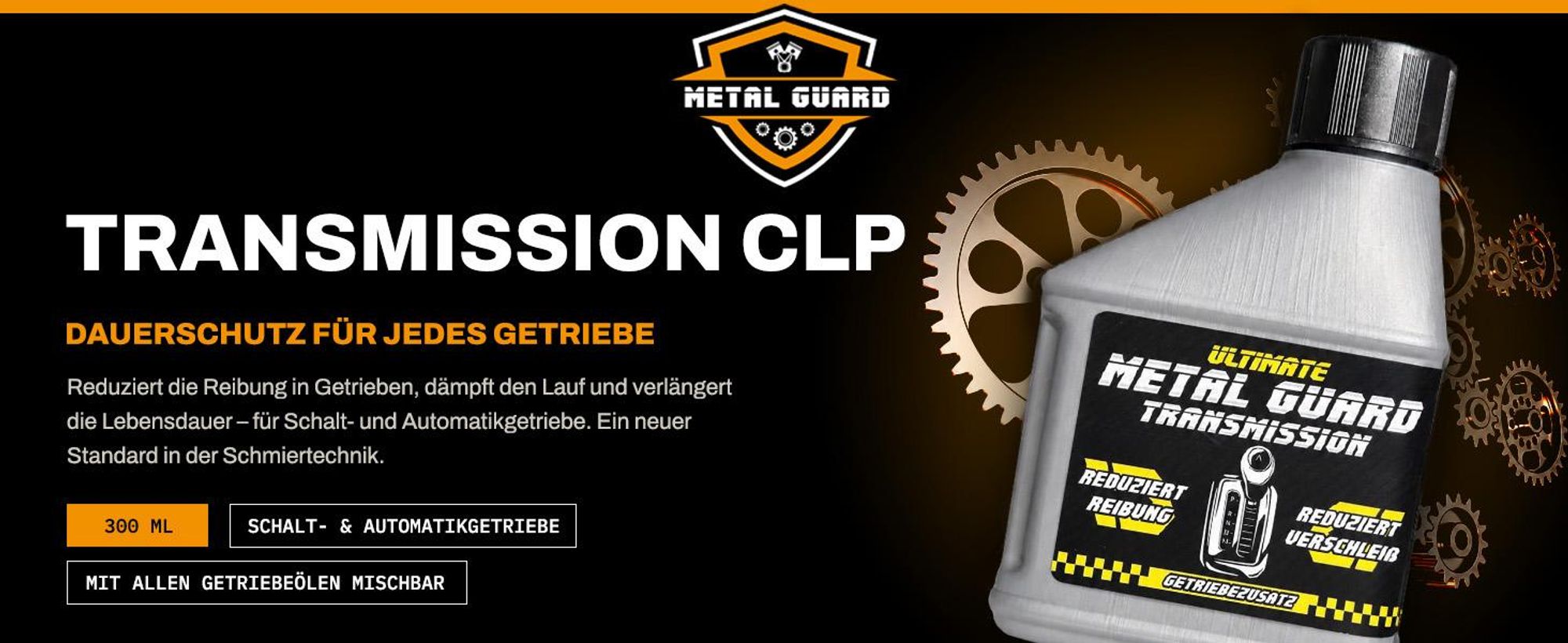 Metal Guard Transmission Getriebeöl Additiv 300 ml für Schaltgetriebe Automatikgetriebe Differenzial Reduktor Schutz Pkw Lkw Maschinen