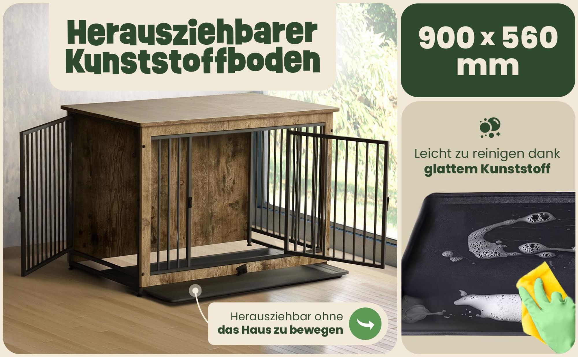 Hundebox Transportbox Design zooprinz Max | Kunststoffboden ausziehbar | Höhenverstellbar | Gitter | 98 x 70 x 65 cm
