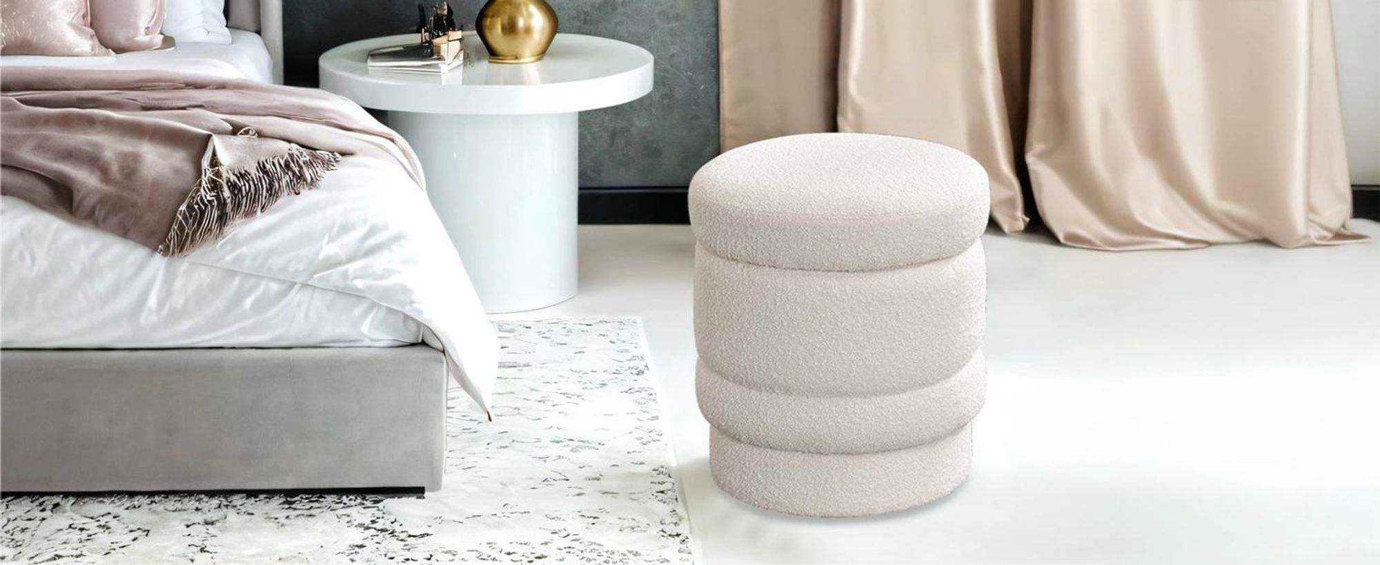 Duhome Ottoman Drehbar Rund Sitzhocker mit Stauraum Polsterhocker mit Deckel Stauhocker für Schlafzimmer Wohnzimmer Flur, Weiß